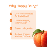 Product advertisement with peach and text on a white background