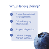 Blueberry with a list of benefits on a white background