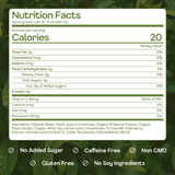 Nutrition facts label for a beverage with green leafy background