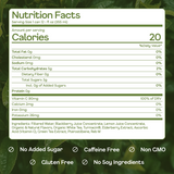 Nutrition facts label for a beverage with green leafy background