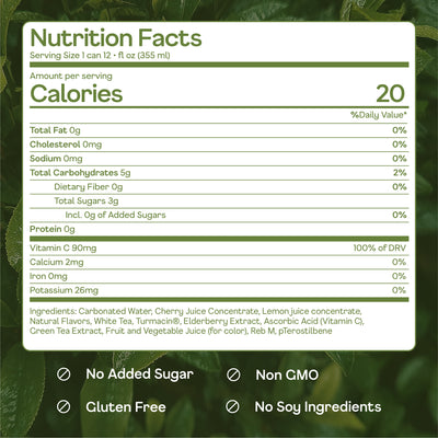 Happy Being cherry nutrition facts with 20 calories and 3g sugar.