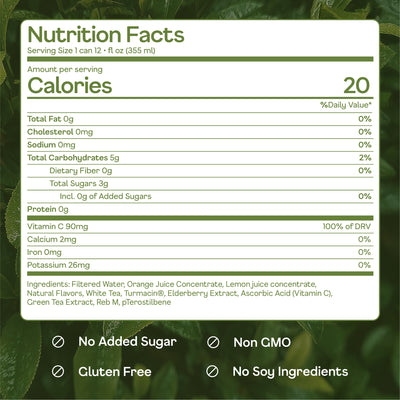 Happy Being orange nutrition facts with 20 calories and 3g sugar.