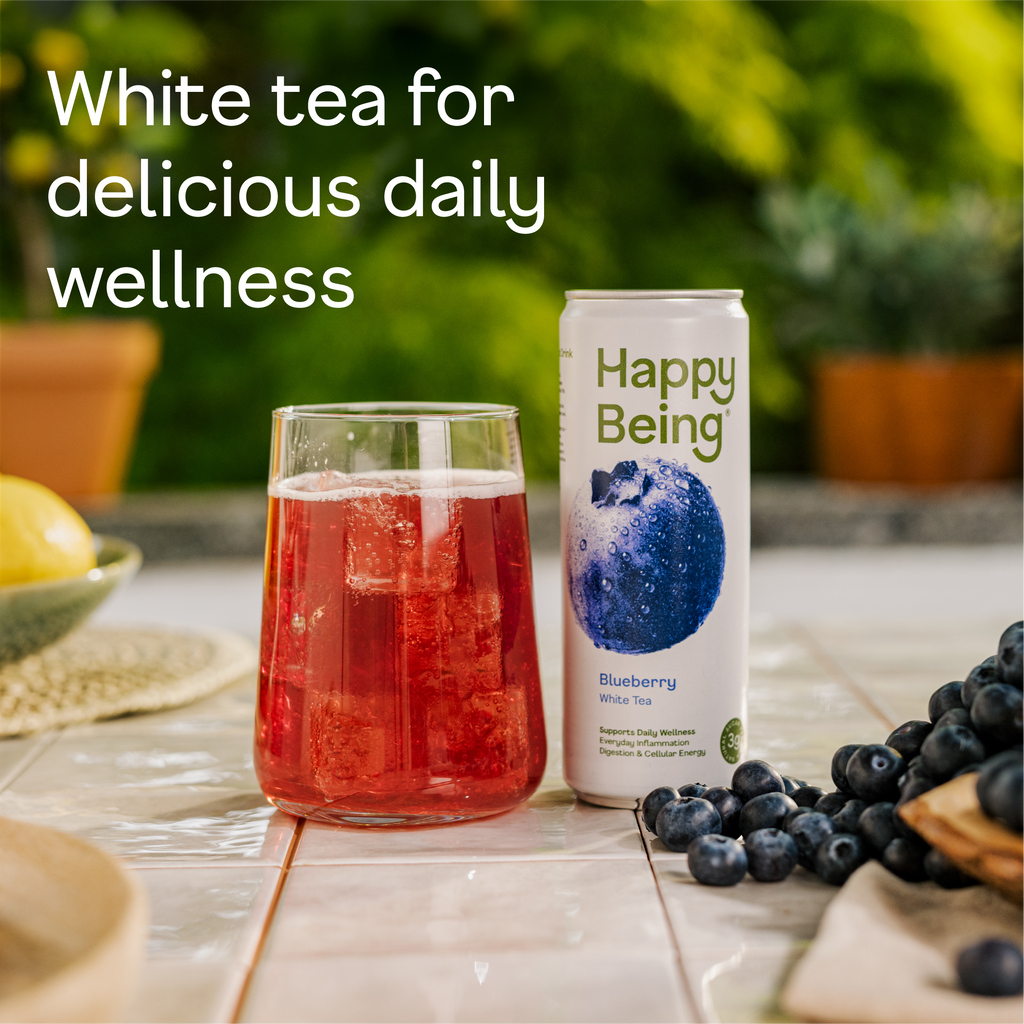 Peach White Tea by Happy Being can with refreshing white tea and fruit inspired digestive wellness support