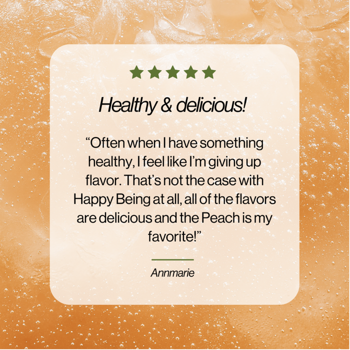 Product review card with text on a peach-colored background
