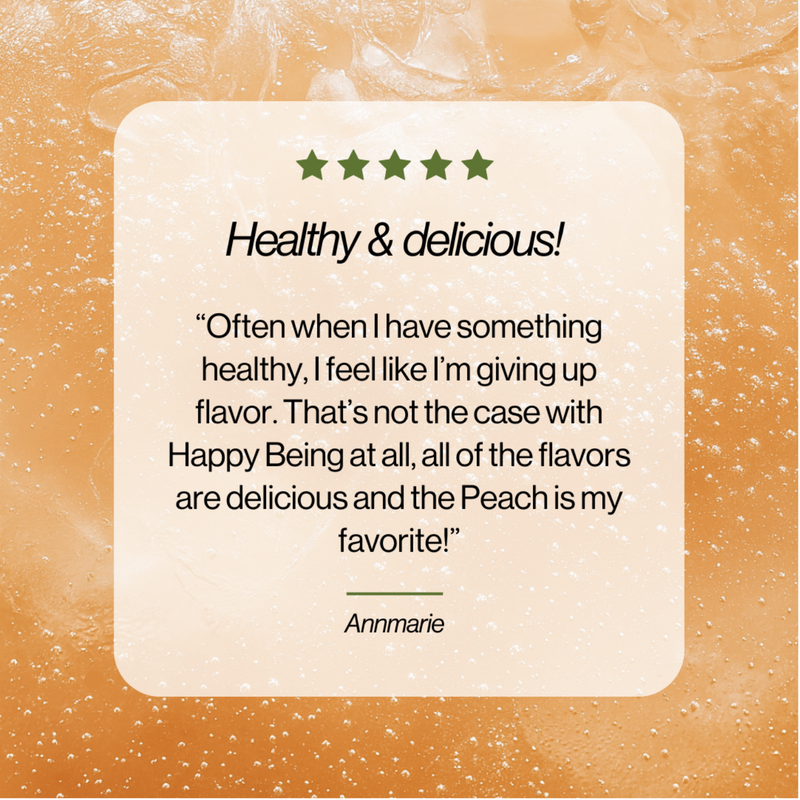 Product review card with text on a peach-colored background