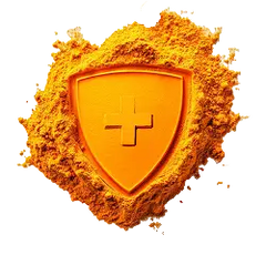 Orange powder with a shield symbol on a white background